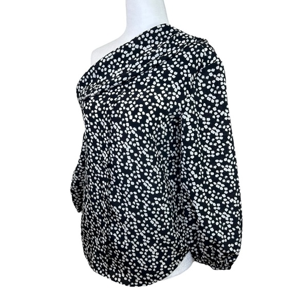 SALONI - NWT Women’s ‘Ness’ Silk Off-Shoulder Top in Mono Knots, Black Size 0 US - Picture 6 of 15